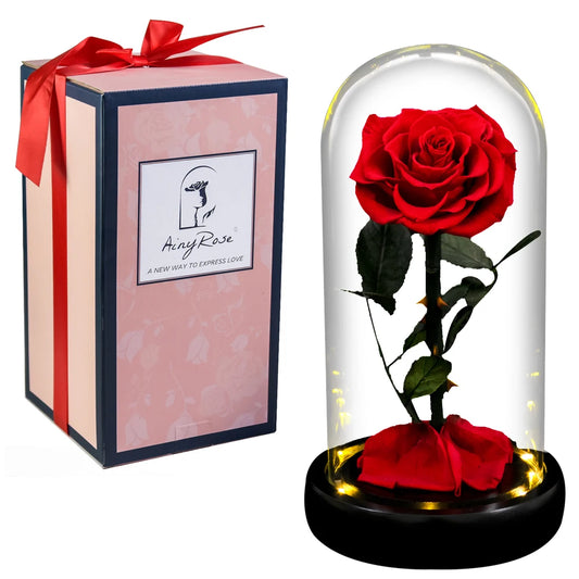 Forever Preserved Real Rose in Glass with LED Light Eternal Flower Gifts for Mother's Day