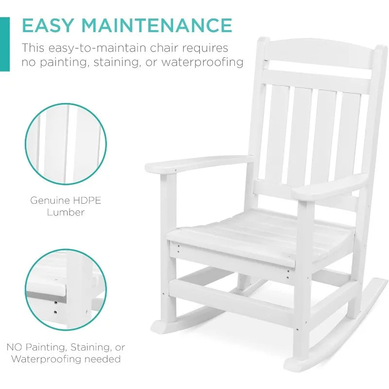 All-Weather Rocking Chair Indoor Outdoor HDPE Porch Rocker for Patio, Backyard, Living Room w/ 300lb Weight