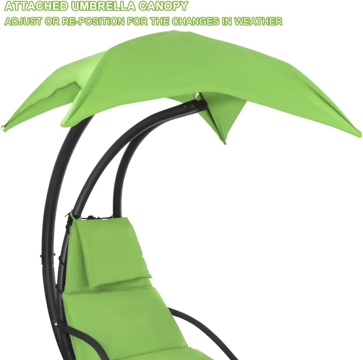 Patio Hanging Chaise Outdoor Lounger Padded Cushion Swing Hammock Chair w/Sun Shade Canopy Umbrella Stand [Green]