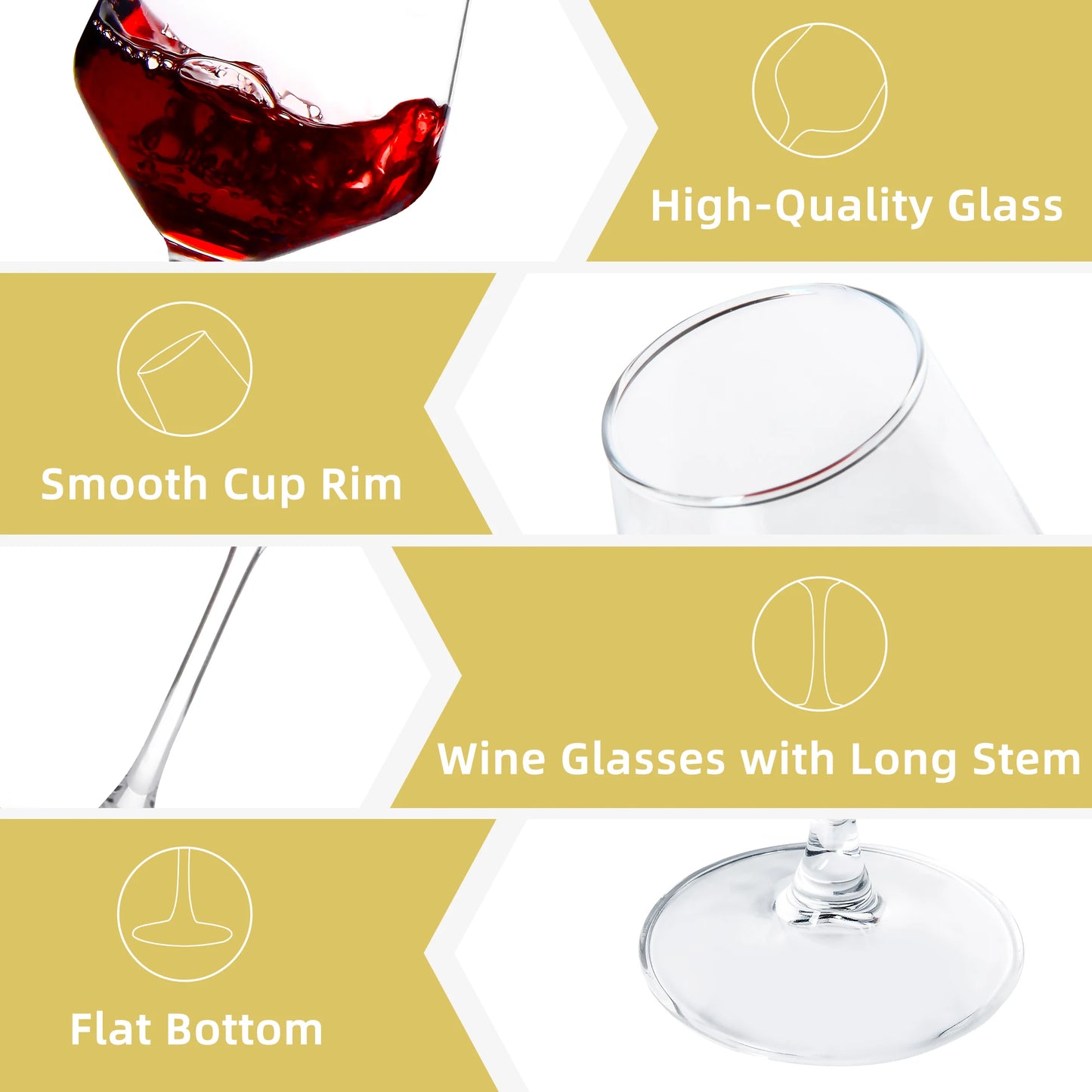 12Oz Red/White Wine Glasses Set, Durable Long-Stemmed, Crystal-Clear Glasses, Lead-Free Goblet,