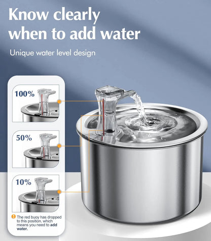 2L fully stainless steel pet water dispenser Automatic cat water fountain with optional sensor  and heater