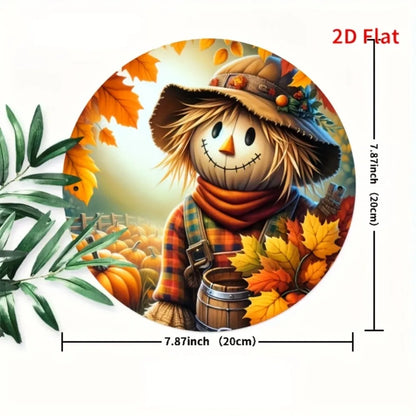 1pc 2D Flat Scarecrow Metal Sign – Cute Aluminum Art in Autumn Basket, Ideal for Halloween Farm Garland Decor & Room Art