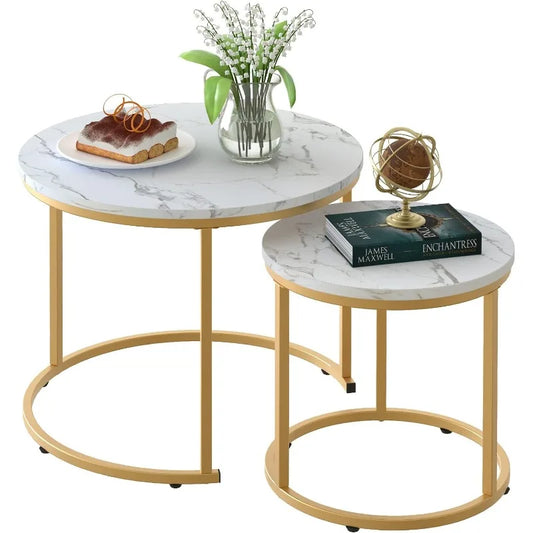 Coffee Table Nesting Set of 2 Marble Pattern