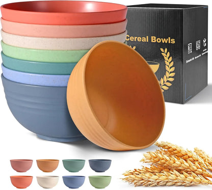 Unbreakable Wheat Straw Cereal Bowls 26 oz Set of 8 - Microwave Dishwasher Safe Soup Salad BPA Free Multicolor