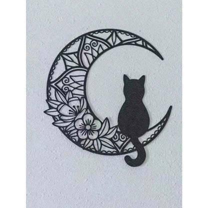 1PC Iron Moon & Black Cat Wall Decor (Wall Sculpture) | Spooky Halloween Autumn Home Hanging