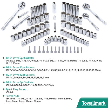 213 Pieces Mechanics Tool Set General Purpose Mixed Sockets and Wrenches, Hand Tool Set Auto Repair Tool Kit Home Tool Kit