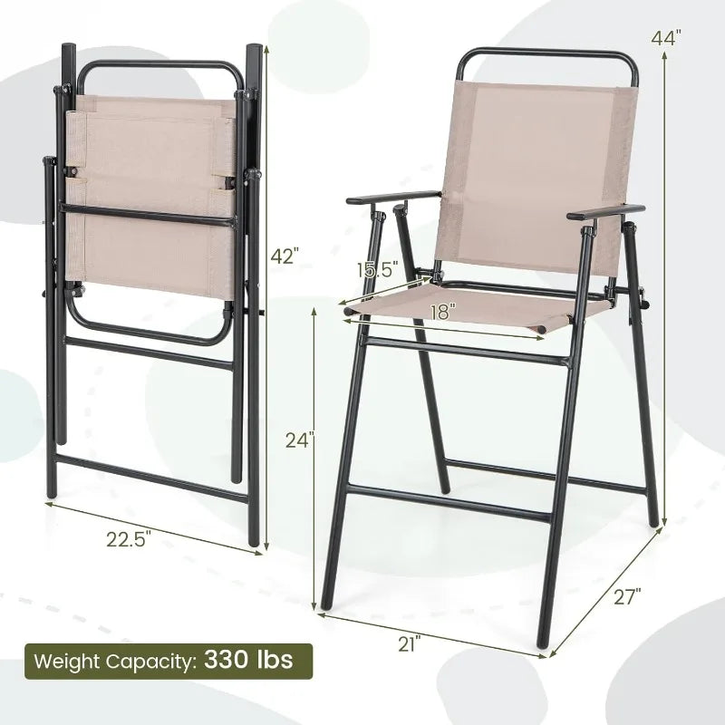 Outdoor Folding Bar Chair Set of 2, Bar-Height Patio Chairs with Backrest, Armrests, Footrest,330 LBS Capacity (1)