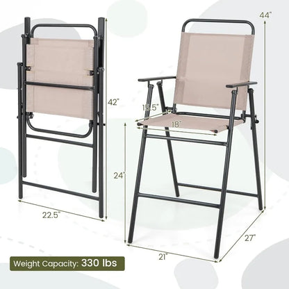 Outdoor Folding Bar Chair Set of 2, Bar-Height Patio Chairs with Backrest, Armrests, Footrest,330 LBS Capacity (1)