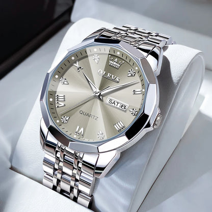Men's Watches Causal Fashion Original Quartz Watch for Man Waterproof Stainless Steel Luminous Date Week