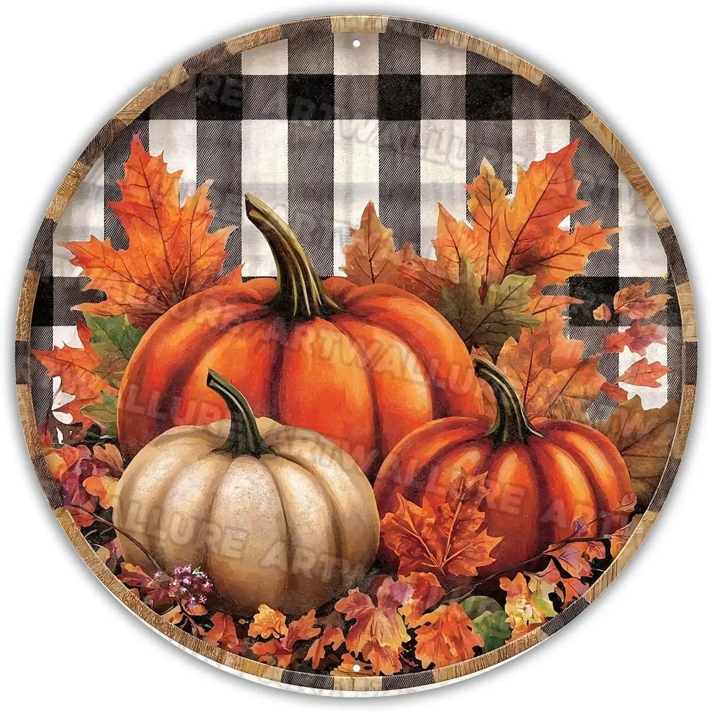 8x8" Round Fall Pumpkin Metal Tin Sign - Bird Wreath Decor, Farmhouse Home Living Room Coffee Bar Wall Art, Thanksgiving Gift