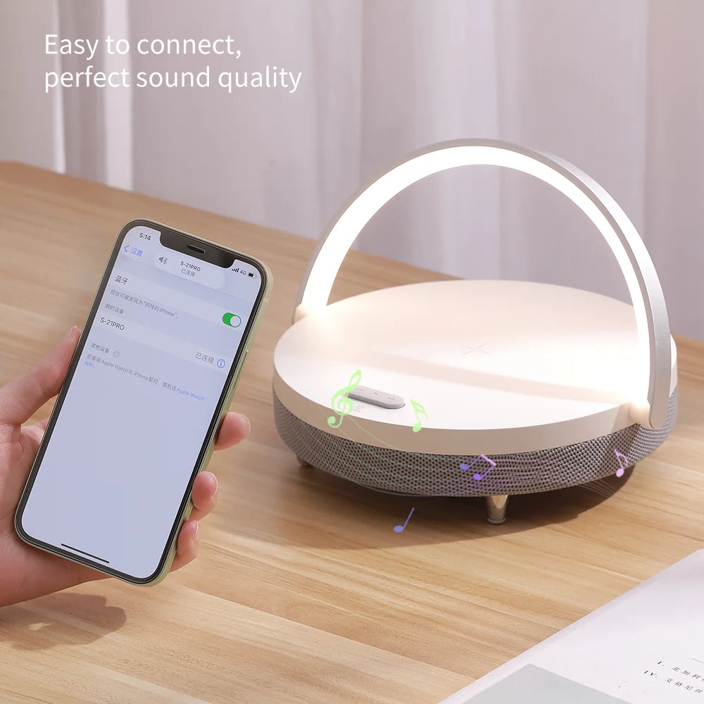 Wireless Charger 15W Bluetooth Speaker Wood LED Lamp High Power Fast Charging for iPhone 14 Touch Night Light Charge S21 Pro