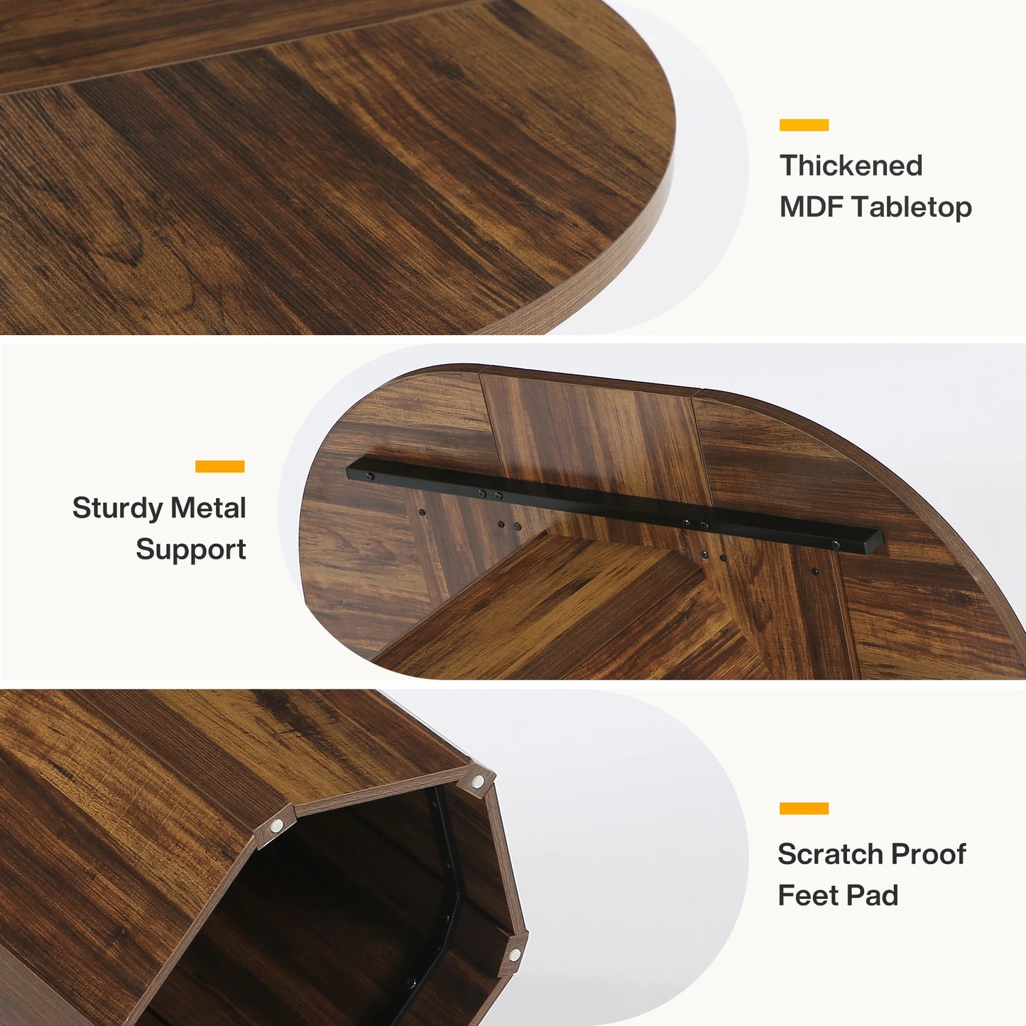 55.12 Inches Oval Dining Table for 4-6 People, Wood Kitchen or Family Room Table, Rustic Home Furniture