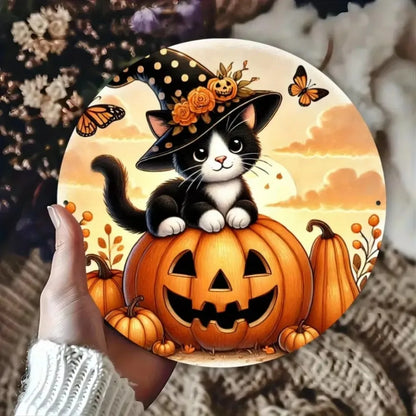 2D "Halloween" Metal Wall Art – Pumpkin, Skull & Black Cat Design, Durable Iron Hanging Decor for an room in your home or office