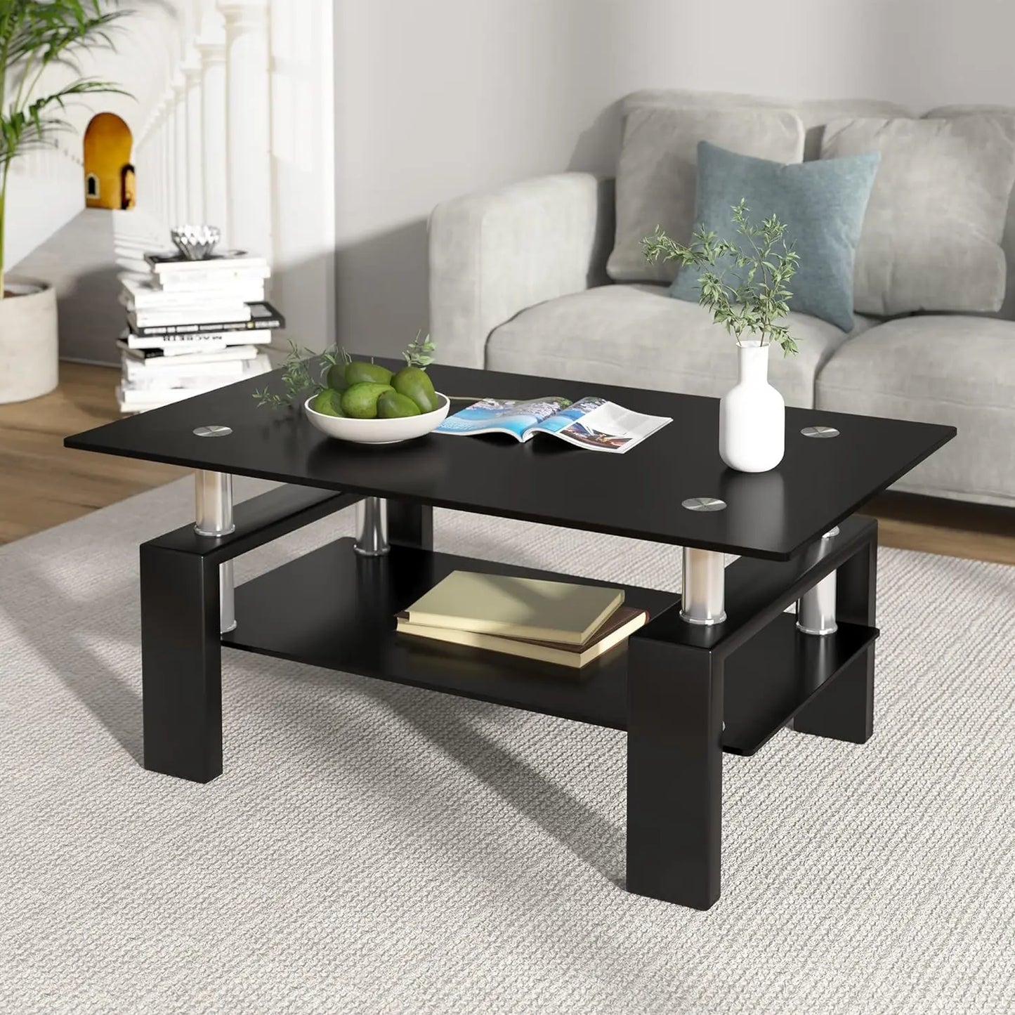 Rectangle Glass Coffee Table 2-Tier