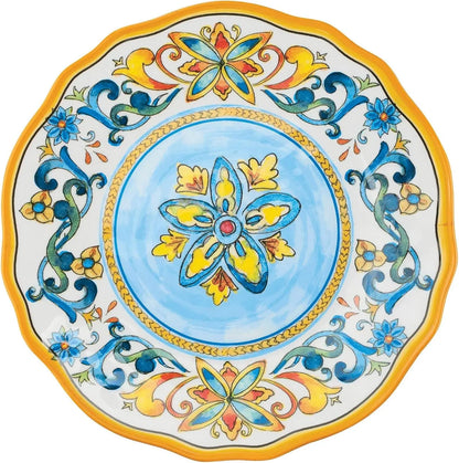 12 Piece Chianti Melamine Dinnerware Set, Outdoor Dishes Set, Plates and Bowls Sets, Service for 4, Multicolor