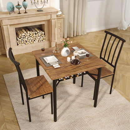 Dining Table Set for 2 with Wine Rack, Kitchen Table and Chairs for 2, Square Kitchen or Family Room Table