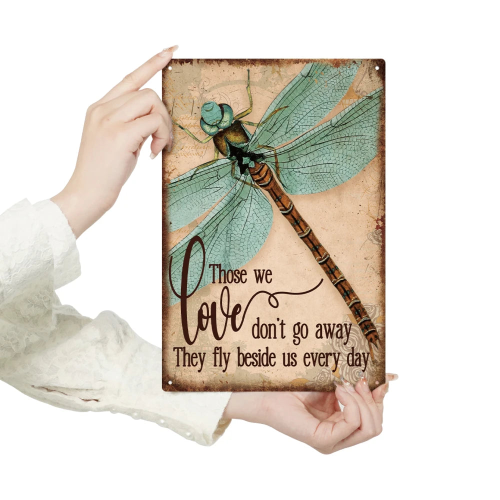 1Pc Dragonfly Metal Signs, Vintage Motivational Quote Tin Plaque for Home Office Classroom