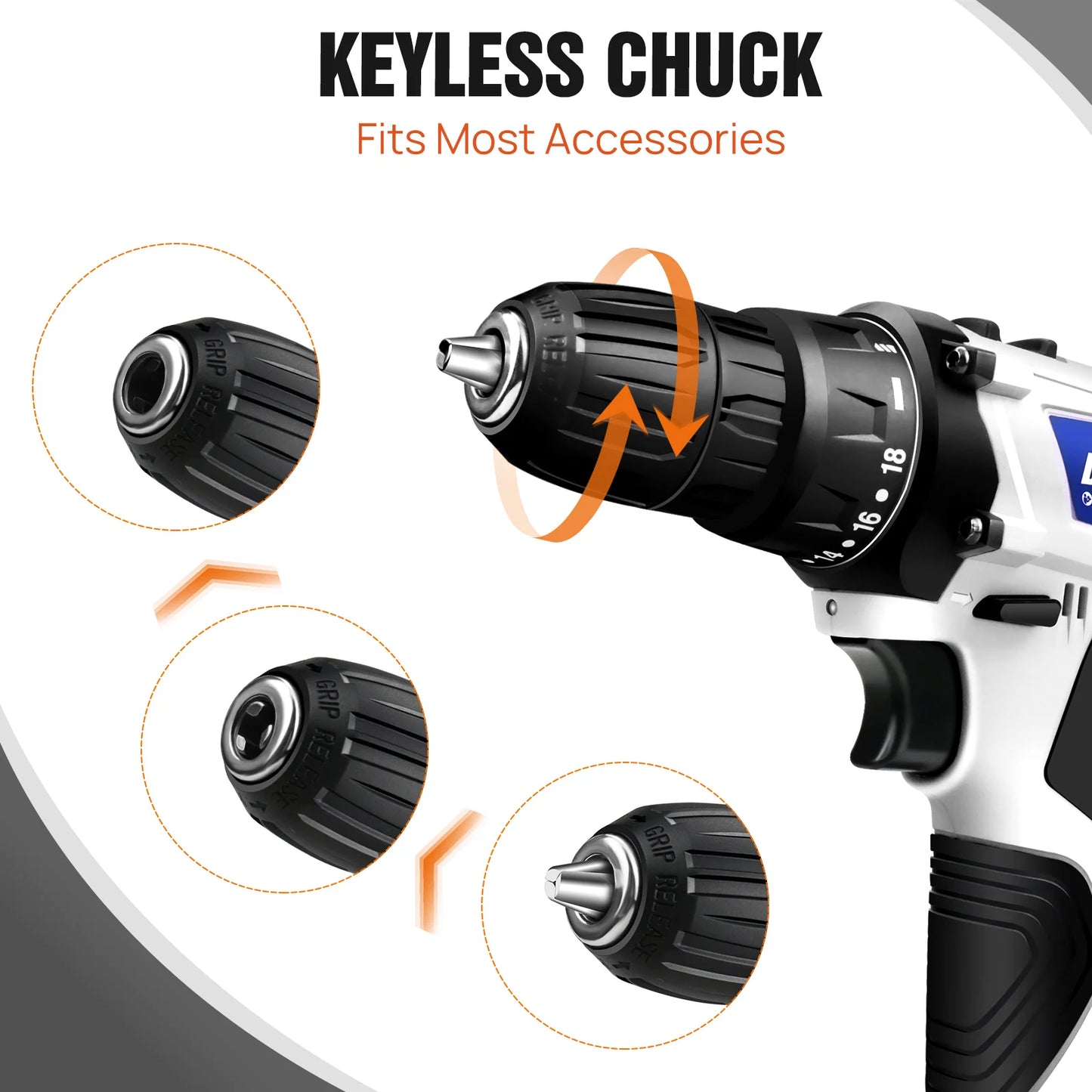 Mini Cordless Drill Driver Kit,12V Electric Screwdriver Tool+LED Work Light,High Torque 45N.m,3/8Inch Keyless Chuck,18+1