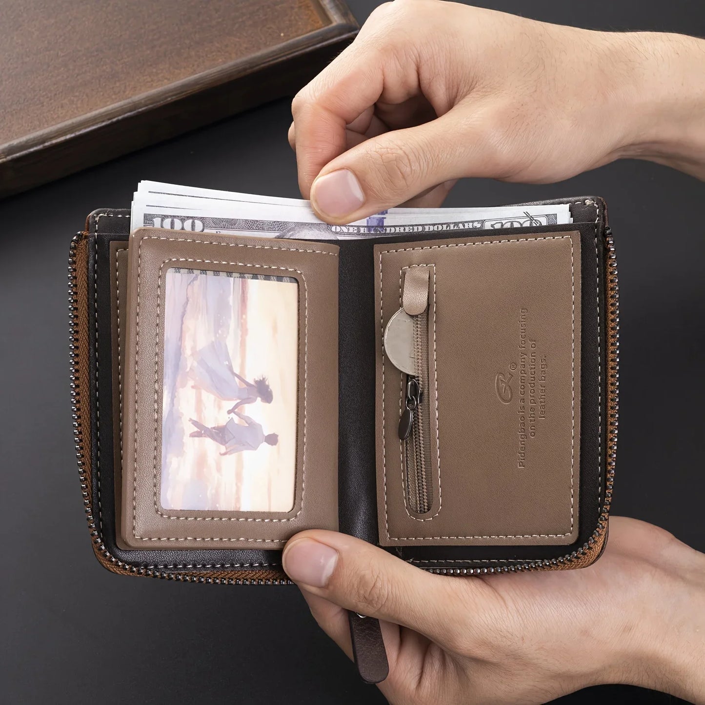 1pc Premium Retro Short Wallet for Men,Stylish Multifunction PU Leather Zipper Durable Wallet