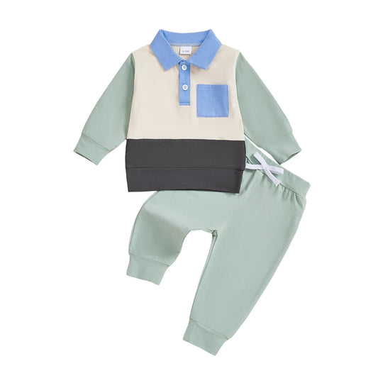 Stylish Toddler Boys 2-Piece Set with Trendy Long Sleeve Shirt and Comfortable Elastic Waist Pants Perfect for Any Occasion