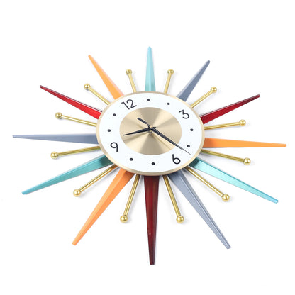 Mid Century 22-inch Starburst Wall Clock   Silent Non-Ticking