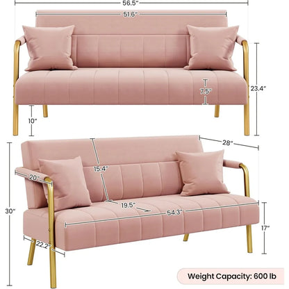 56.5" Luxurious Velvet Fabric Living Room sofa w/Gold-Tone Metal Arms and Legs for Livings Rooms, Home Office, Living Room Sofa