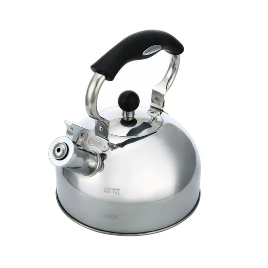 Stainless Steel Whistling Tea Kettle Induction Compatible 25L Durable Polished Kitchen Accessory Clear Fill Lines Easy Grip