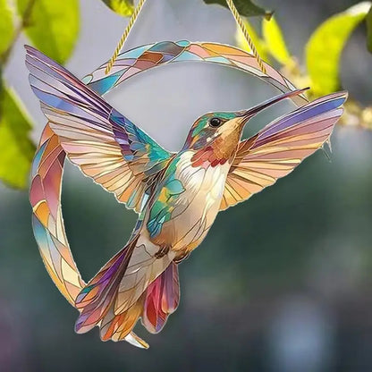 Hummingbird Hanging Acrylic Stained-Glass Handicraft for Patio or Garden Balcony, Yard Home