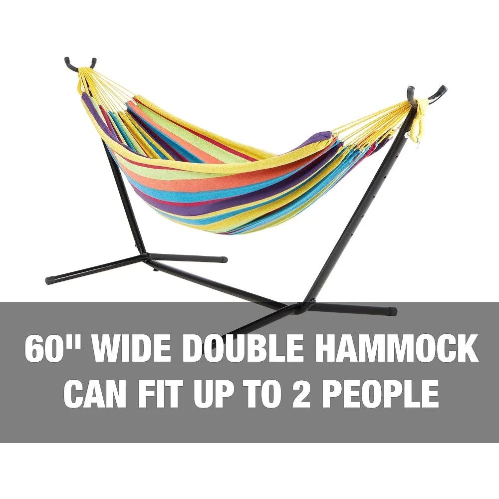 60'' Wide Hammock & Built-in Stand w/Carrying Case & Hanging Hardware Indoor, Outdoor, Poolside, Patio, Backyard Heavy Duty,