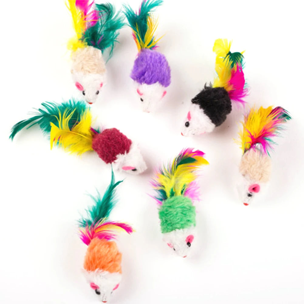 10-Pcs Cat Toys False Mouse Pet Cat Toys Mini Funny Playing Toys For Cats with Colorful Feather Plush Mini Mouse Toys