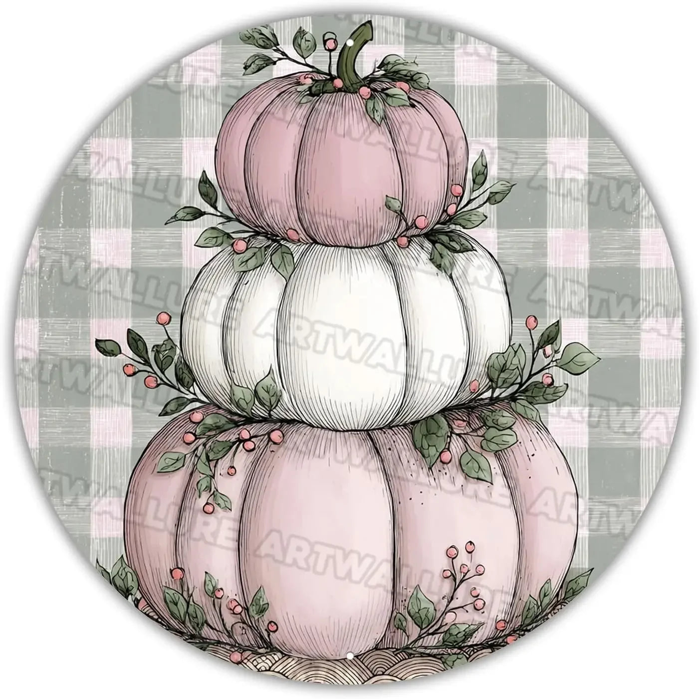 8x8" Round Fall Pumpkin Metal Tin Sign - Bird Wreath Decor, Farmhouse Home Living Room Coffee Bar Wall Art, Thanksgiving Gift