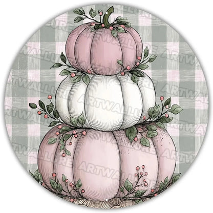 8x8" Round Fall Pumpkin Metal Tin Sign - Bird Wreath Decor, Farmhouse Home Living Room Coffee Bar Wall Art, Thanksgiving Gift