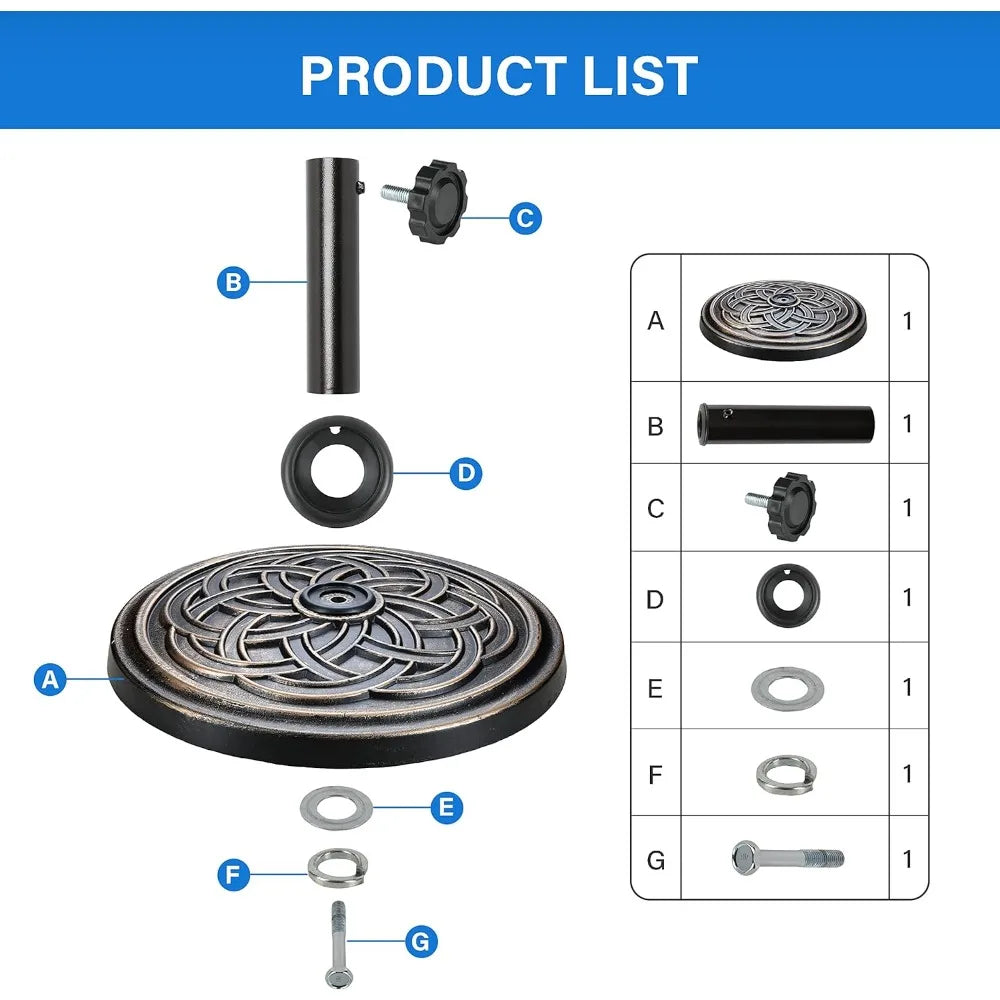 Simple Deluxe 17.72" 24.2 lbs Market Heavy Duty Umbrella Round Stand Base for Patio, Outdoor, Deck, Lawn, Garden