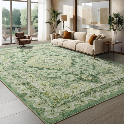 Area Rugs for most rooms in your home Machine Washable Vintage Rug, Non-Slip Low Pile Throw Rugs with Rubber Backing