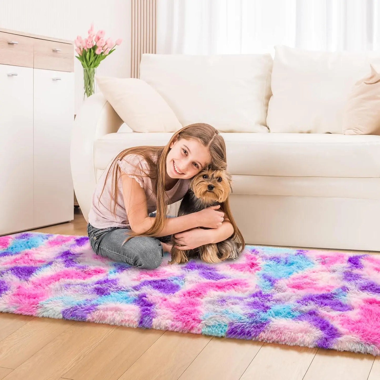 Fluffy Runner Rugs for Bedroom Living Room Soft Shag Rug 3x5 Feet, Non-Slip, Fuzzy Bedside Rug for Nursery or kid's room