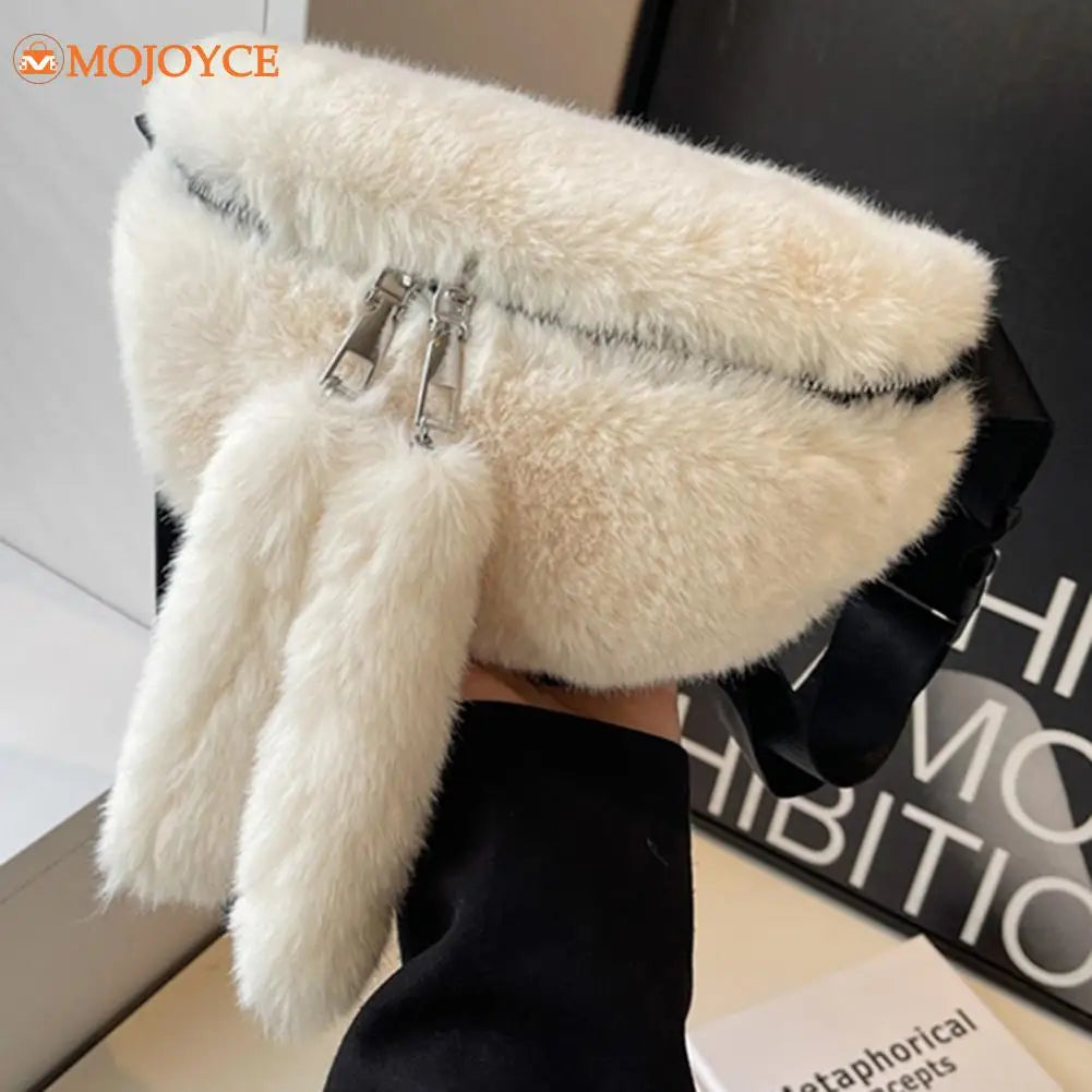 Women Winter Fluffy Fanny Pack Fashion Plush Waist Bag Designer Banana Purse Luxury Belt Bag Large Shoulder Crossbody Chest Bags