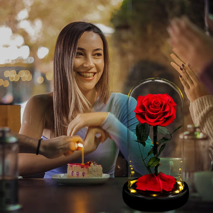 Forever Preserved Real Rose in Glass with LED Light Eternal Flower Gifts for Mother's Day
