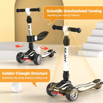 Toddler Kick Scooter for Children.  Foldable Seat Outside Bike Toy Scooter with Adjustable Height/Handlebars