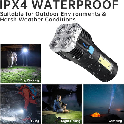 1000 Lumens USB Rechargeable LED Flashlight for Outdoor Activities - Camping, Hiking, Emergency, Fishing - Waterproof,