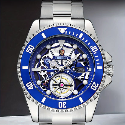 1pc men's quartz watch, mechanical watch shape, big brand design, rotating bezel, business, daily wear.