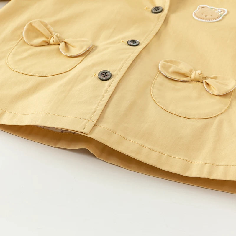 Girl's Single Breasted Trench Coat Spring Autumn Hooded Jacket Outerwear for Children Windbreaker