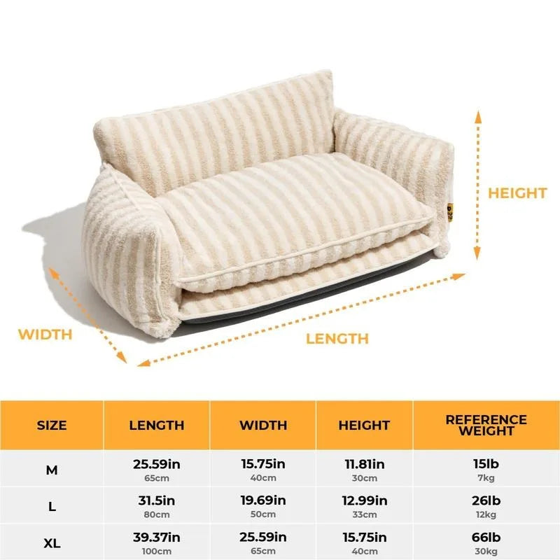 Striped Faux Lambswool Double Layer Sofa Bed, Soft & Comfortable for Small Dog& Medium Cat,