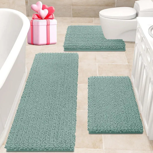 Ultra Soft Chenille Bathroom Rug Set Non Slip Absorbent Thick 3 Piece Toilet Mats Home Decor