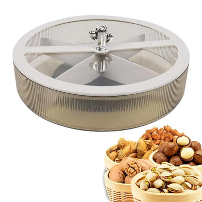 Creative 4 Compartments Portable Snack Tray.  Large Round, Multipurpose Serving Container