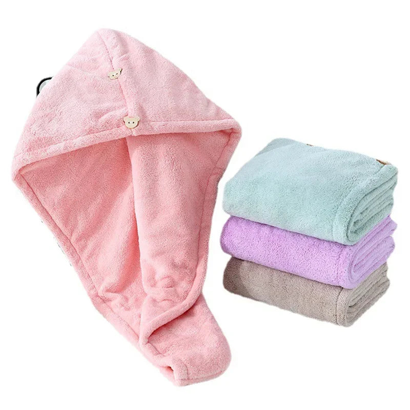 Microfiber Towel Hair Cap with Button Feminine Bathroom Accessories Quick-drying Bathrobe for Baby