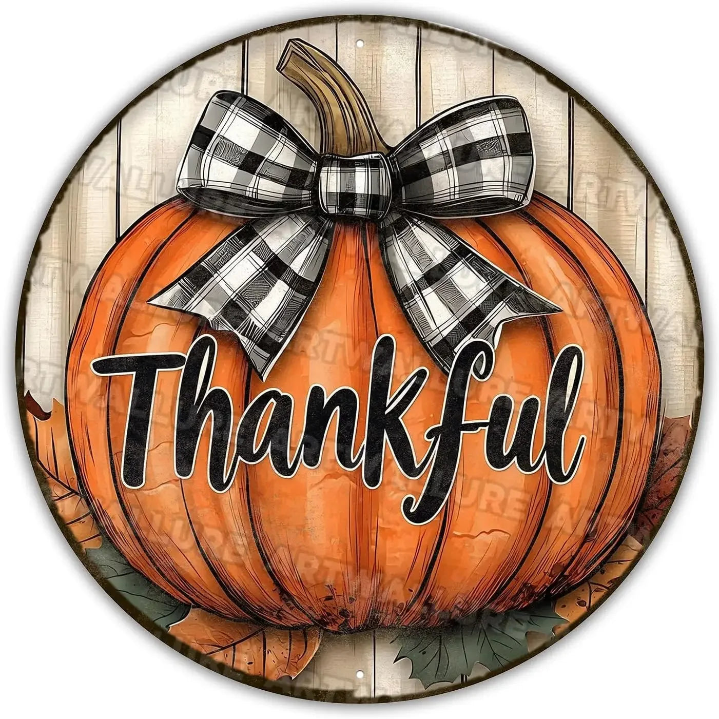 8x8" Round Fall Pumpkin Metal Tin Sign - Bird Wreath Decor, Farmhouse Home Living Room Coffee Bar Wall Art, Thanksgiving Gift