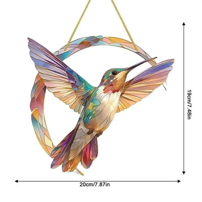 Hummingbird Hanging Acrylic Stained-Glass Handicraft for Patio or Garden Balcony, Yard Home