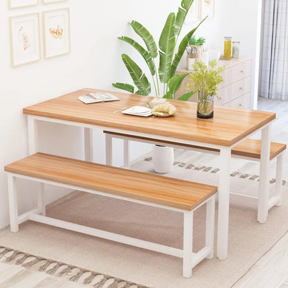 Dining Table Set for 4 Kitchen Table Set with 2 Dining Benches, 3 Piece Farmhouse Dining Room Table Set