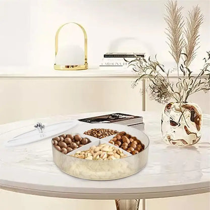 Creative 4 Compartments Portable Snack Tray.  Large Round, Multipurpose Serving Container