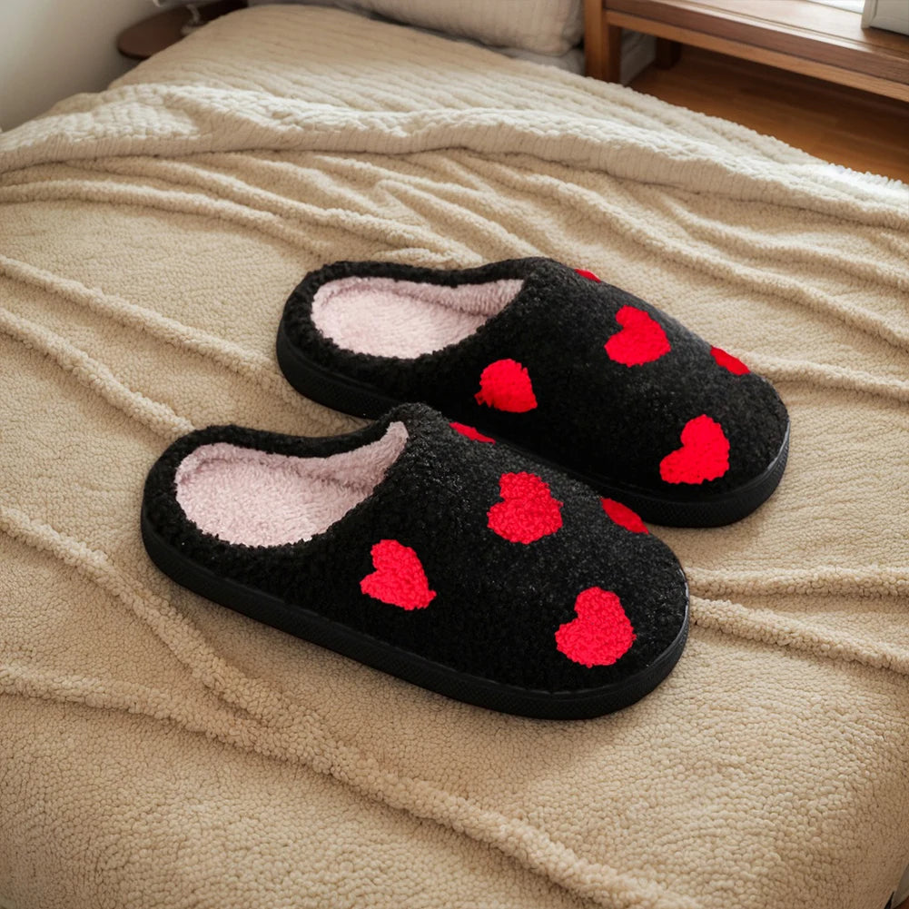 Plush Heart Slippers Closed Toe Non-Slip Slippers Fluffy Love Slippers Breathable